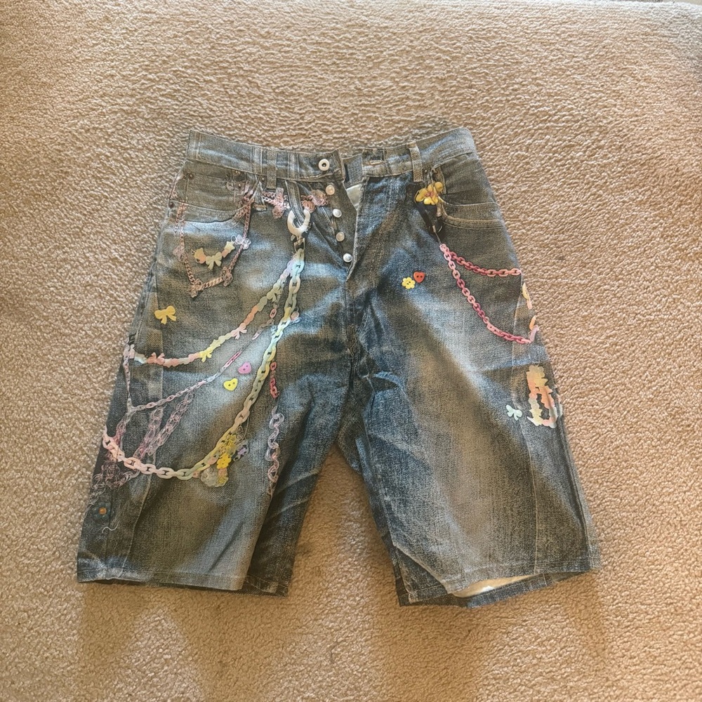 Acne Multicolor Embellished Jean Shorts